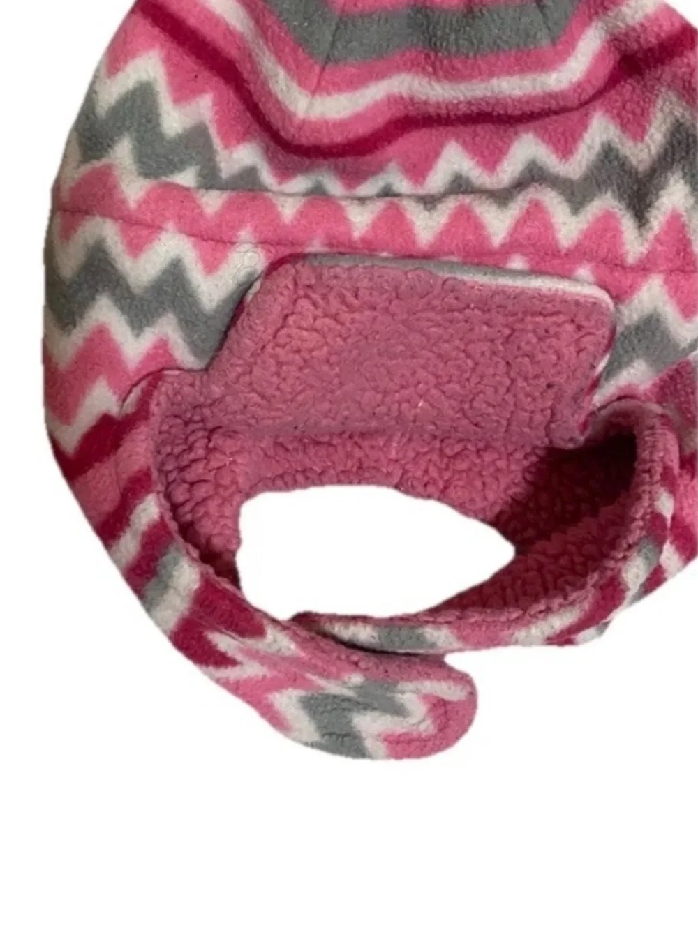 Fleece Knit Winter Beanie Hats & Mitten Baby Toddler Girls Pink & Cream Chevron